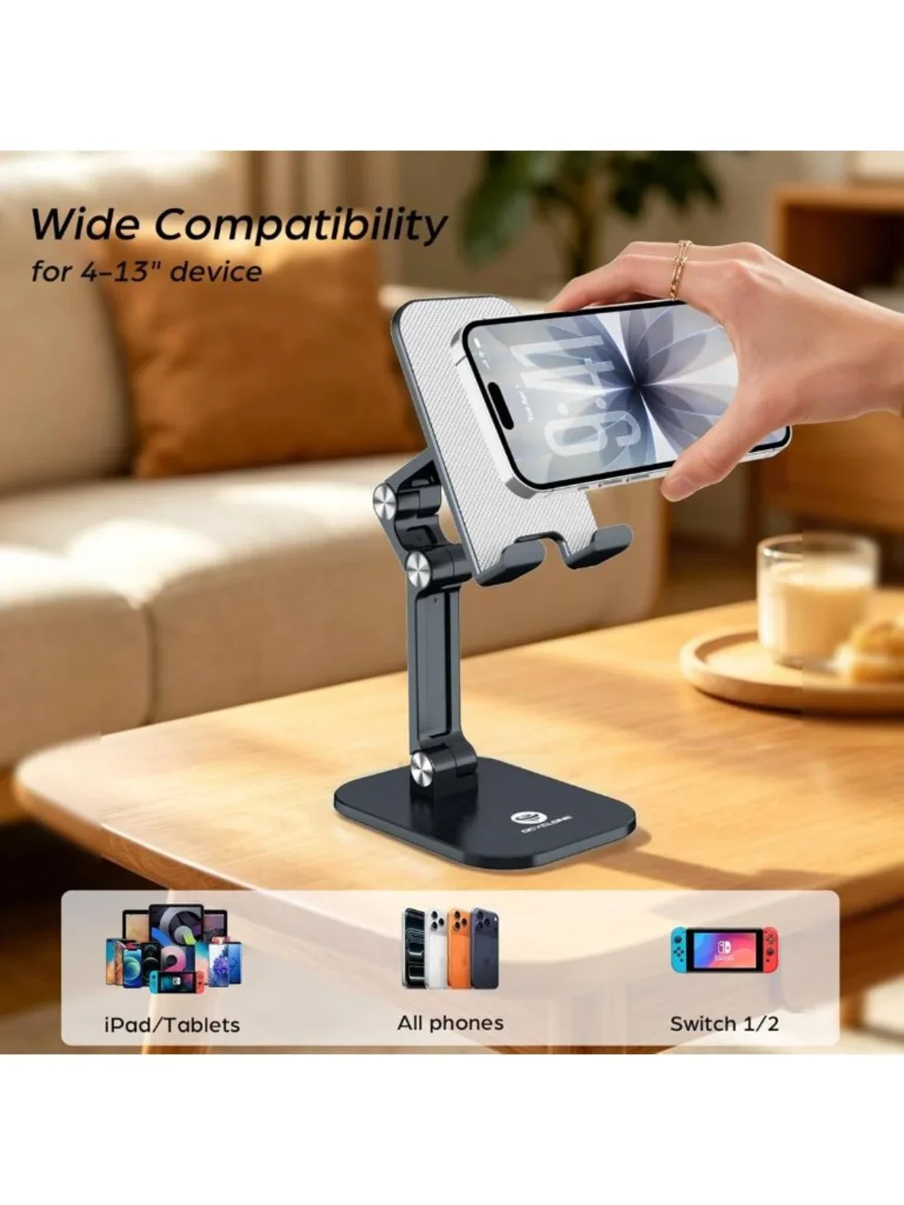 Foldable Adjustable Phone Stand Holder for Desk - Cell Phone Accessory, Black